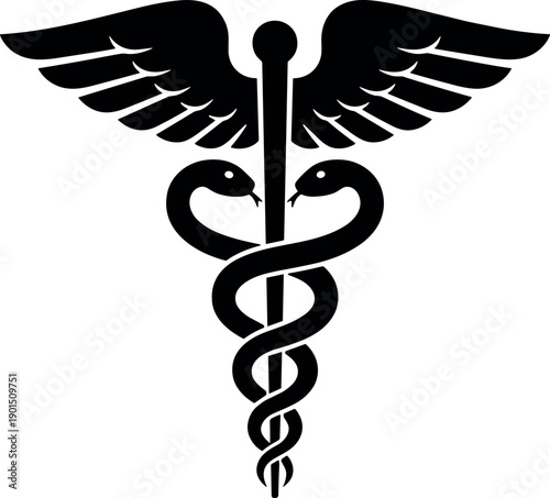 Medical caduceus vector silhouette, black and white cricut design for doctor pharmacy and healthcare logos