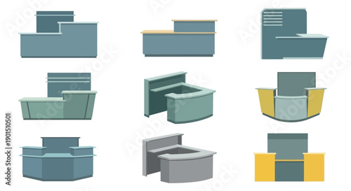 Collection of modern reception desk designs for commercial spaces and offices