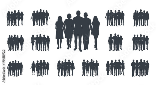 Diverse Silhouettes of Groups Representing Unity and Collaboration in Various Formations
