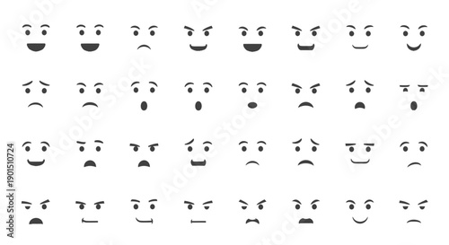 Collection of Diverse Emoji Faces Expressing Various Emotions and Reactions