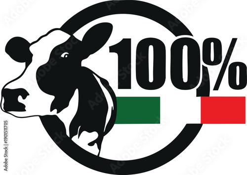 100 Italian dairy product logo featuring a cow head and Italian flag colors perfect for food branding and farm labels