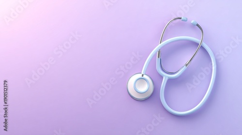 Stylish light blue stethoscope on a soft purple background, symbolizing modern healthcare and wellness.