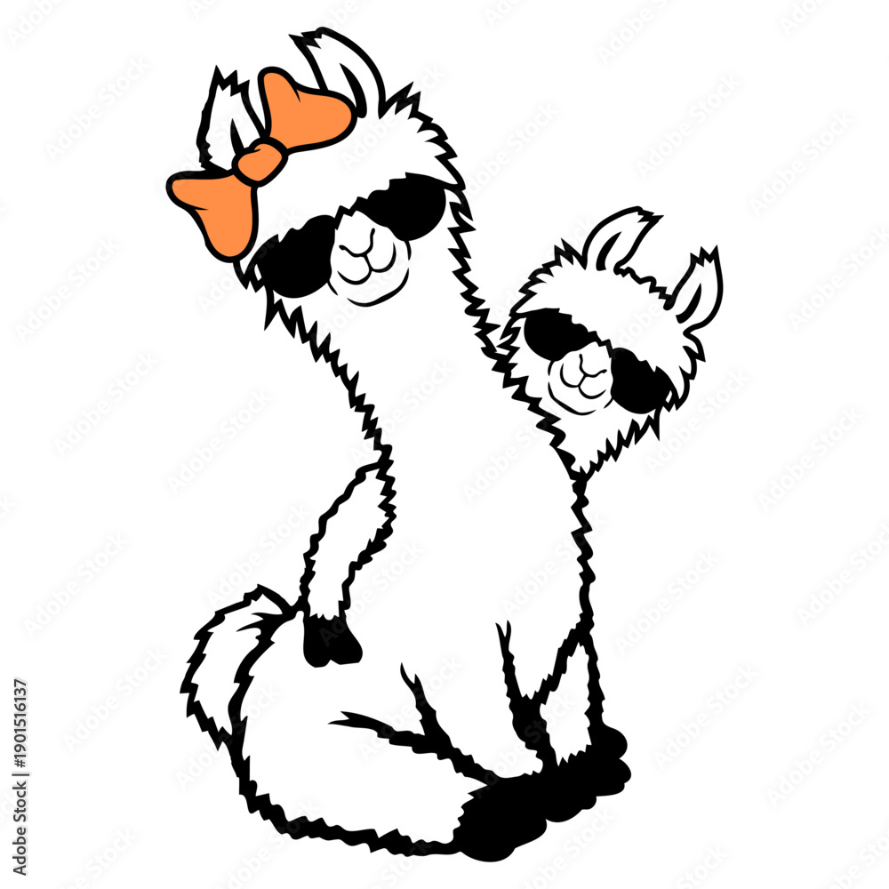 Fototapeta premium Mom Mothr Bow Hug Child Team No Prob Llama Probllama Drama Cool Sunglasses Sitting Relaxed