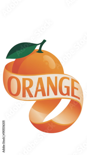 Orange fruit with green leaf isolated on transparent background.