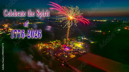 фотографія Fireworks burst in colorful patterns above a large gathering in a rural area at night