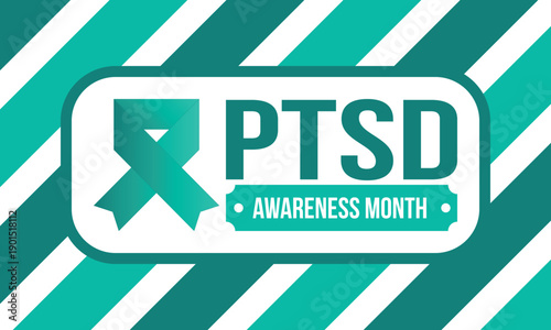 PTSD Awareness Month in June. Post Traumatic Stress Disorder. Celebrated annual in United States. Medical health care and awareness design. Poster, card, banner and background. Vector illustration
