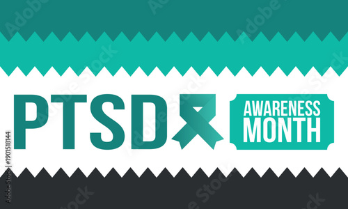 PTSD Awareness Month in June. Post Traumatic Stress Disorder. Celebrated annual in United States. Medical health care and awareness design. Poster, card, banner and background. Vector illustration