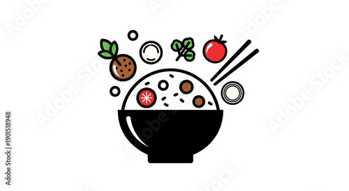 Asian cuisine bowl with chopsticks illustration