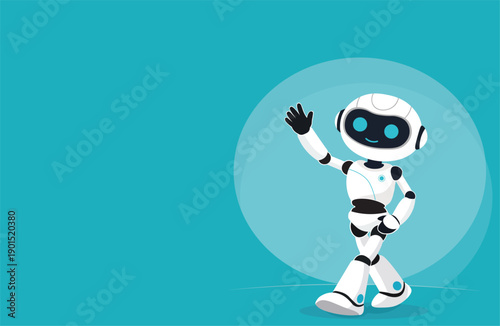AI Assistant Robot Waving Hand Flat Illustration