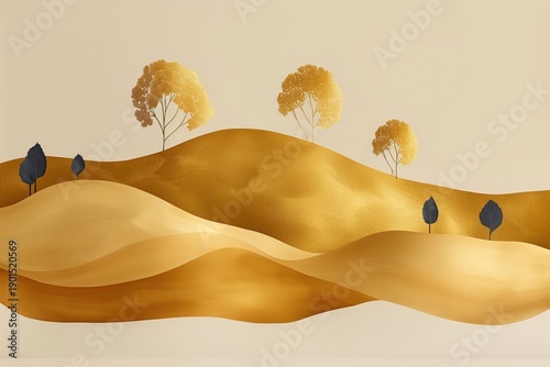 Minimalist golden hills abstract landscape art