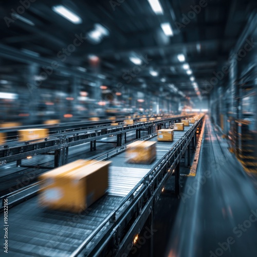 Motion Blur of Packages on Conveyor Belt in Warehouse Environment