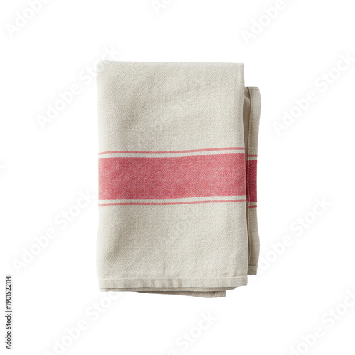 Folded linen tea towel with red stripe