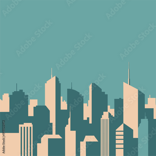 Urban Skyline Illustration, Cityscape, Abstract Design, Graphic Art, Modern Environment, Aerial View, Minimalist Concept