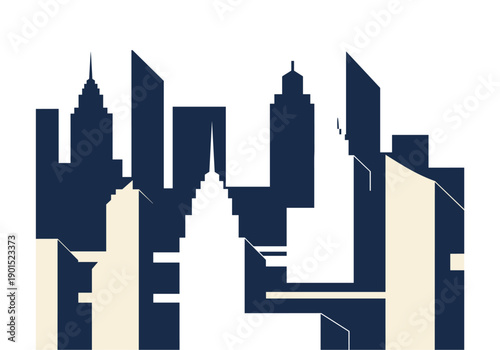 Urban Skyline Silhouette Art Illustration of Major Landmarks in a Modern City Environment