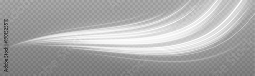 Dynamic light streaks rush forward through a dark space. Curved glowing lines suggest fast movement and energy flow. Modern abstract motion vector illustration PNG.