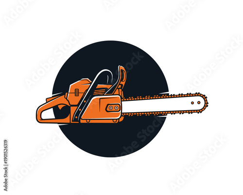 Action Chainsaw Operation, Tool Use, Forest, Illustration, Outdoor, Side View, Woodworking Concept
