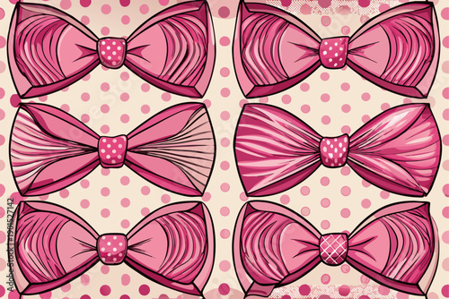 Picture of four different models of pink bow ties together with bow knots and beautiful and beautiful hair bows for gifts, fashion decor, party designs