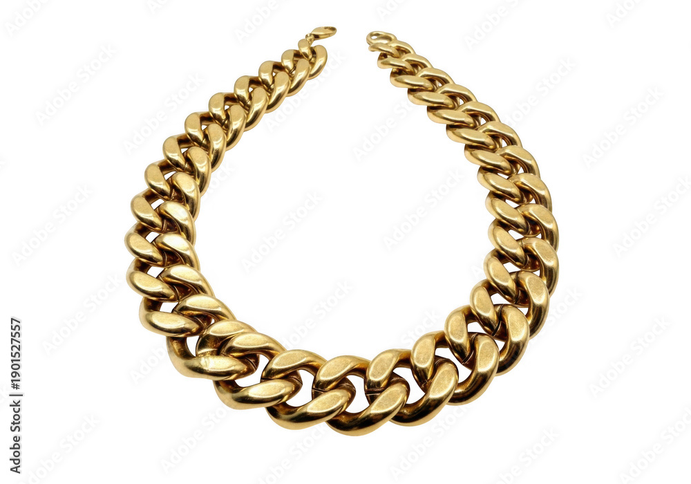 Obraz premium Gold chain necklace with thick curb links isolated on transparent background, perfect for fashion and jewelry concepts