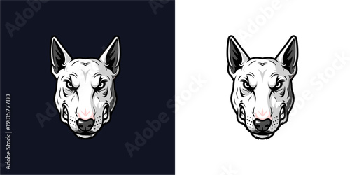 Illustration of a Bull Terrier Head on Dual Backgrounds, Graphic Design, Digital Art, Creative Concept
