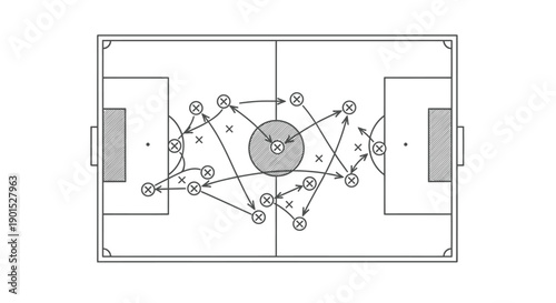 Soccer field diagram shows player movement paths during a strategic drill.