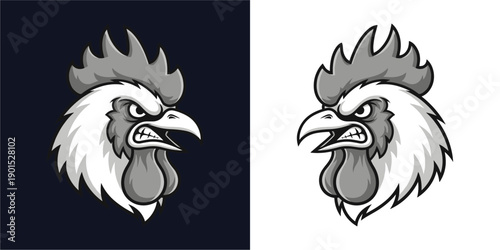 Intense Rooster Illustration, Graphic Design, Digital Art, Bold Colors, Vector Art, Dynamic View, Fierce Expression
