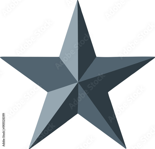 A 3d star shape with a metallic appearance and sharp points on a white background
