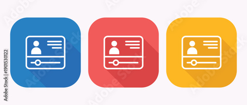 Three colored video conference icons on white background