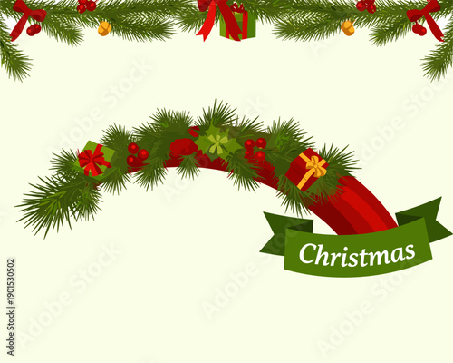 Christmas Decoration Featuring Festive Garland and Gifts in a Cheerful Holiday Environment - Vector Illustration