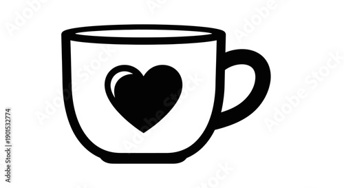 Free Download Black and white cup with heart design - GFXLoad