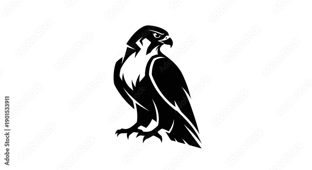 Fototapeta premium Black and white falcon silhouette