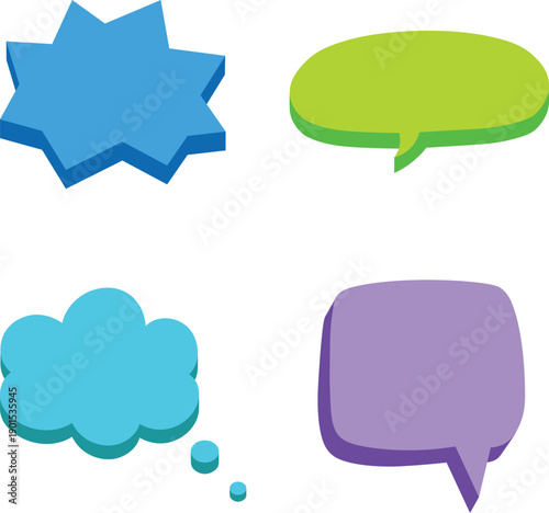 Colorful 3D Speech Bubbles Set, Vector Callout Chat Messages, Retro Pop Art Style