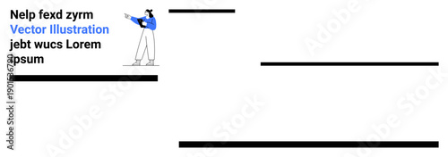 Stylized figure pointing toward placeholder text with bold underlines. Ideal for web template, presentation, branding, education, idea sharing, minimal design, simple landing page