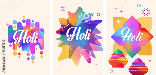 Abstract colourful Holi backgrounds. Indian festival of colors templates set
