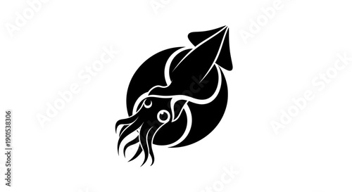 Black and white squid silhouette vector art