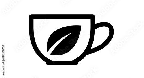 Black and white tea cup leaf icon