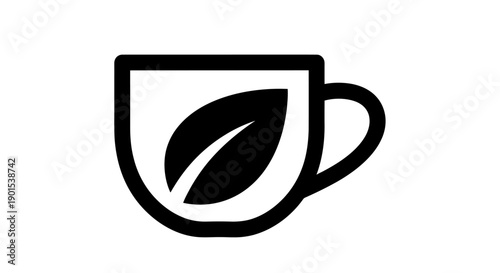 Black and white tea cup leaf icon