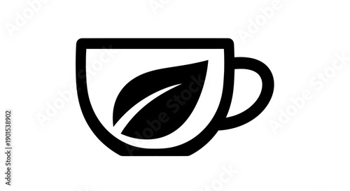 Black and white tea cup leaf icon