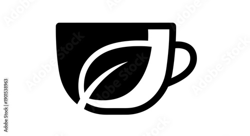 Black and white tea cup leaf logo