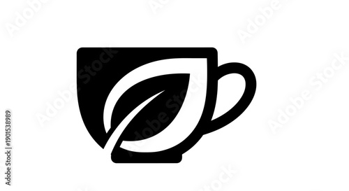 Black and white tea cup leaf logo