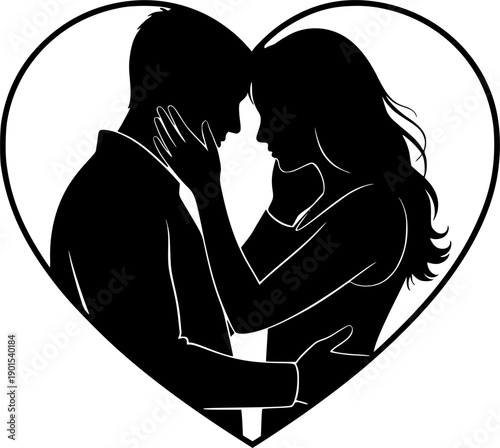 Silhouette of loving couple in heart shape isolated on white background, Vector, illustration
