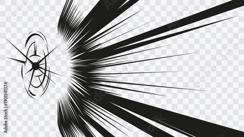Abstract directional energy blast with sharp radial speed lines and dynamic impact effect on a transparent background. Powerful motion burst symbolizing force, acceleration, and attack.