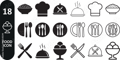 Silhouette bold and outline food icons set vector collection