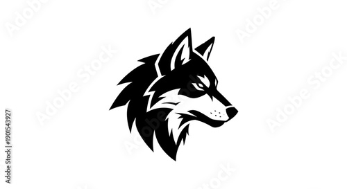 Black and white wolf head illustration