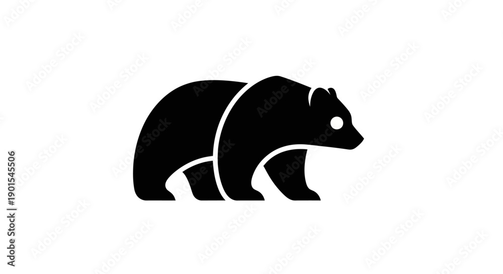 Fototapeta premium Black bear silhouette against white background