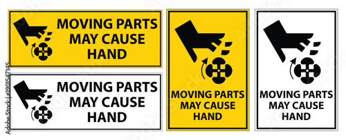 Warning Signs About Moving Parts and Hand Safety in Industrial Settings