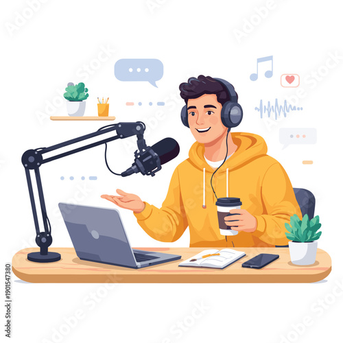 Engaging Podcasting Workspace Illustration for Creators