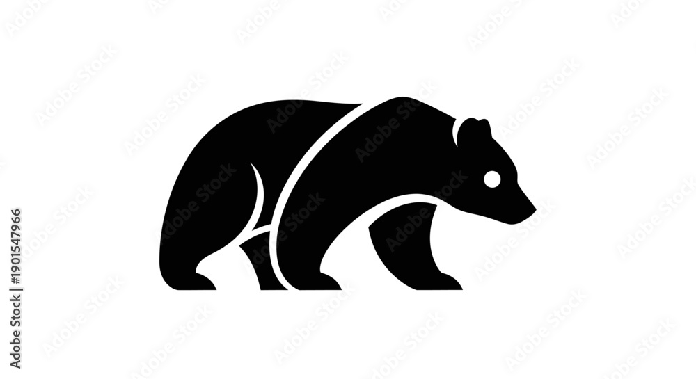 Fototapeta premium Black bear silhouette on white background