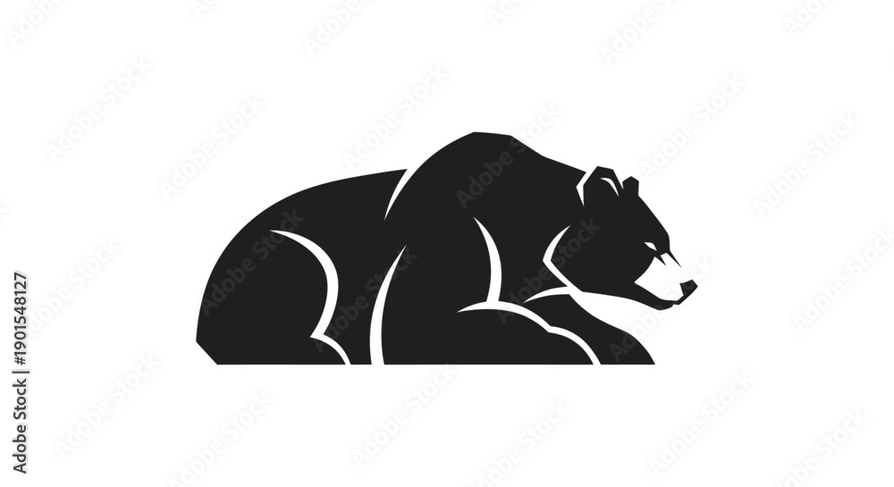 Obraz premium Black bear silhouette resting on white