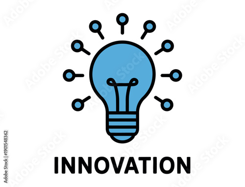A blue lightbulb icon representing innovation and creativity on a white background