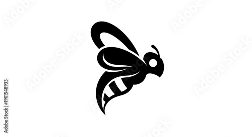 Black bee silhouette on white background